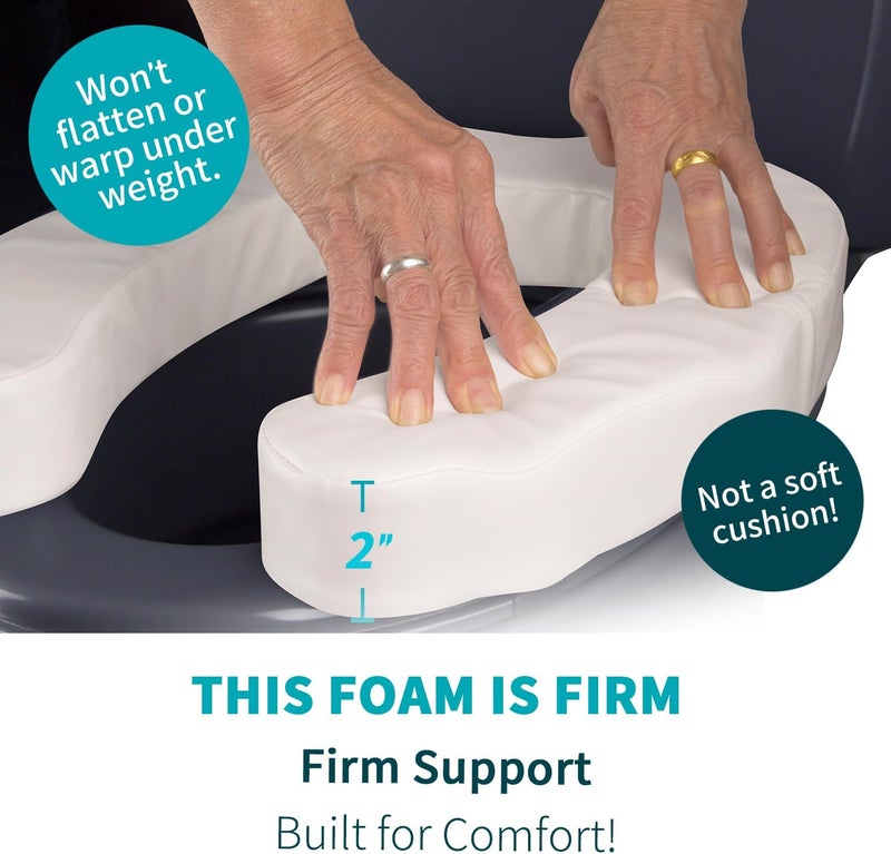 QIUCHA U-Shaped Padded Commode Seat Cushion – 2" Thick Raised Toilet Booster Pad for Seniors, Bedside Commode Chair, Potty Seat Riser – Universal Fit 16x15, Soft Foam, Non-Slip Straps - Image 4